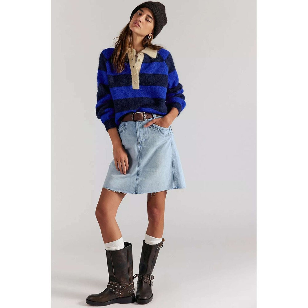 Free People Suzy Denim Midi Skirt Indigo Blue Size 28 SOLD OUT NWT